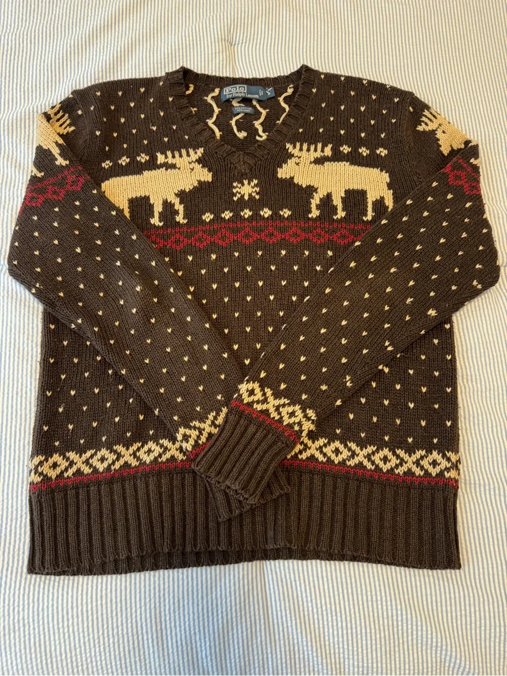 Rare Vintage Polo by Ralph Lauren Brown with Nordic Moose Cotton & Linen Sweater